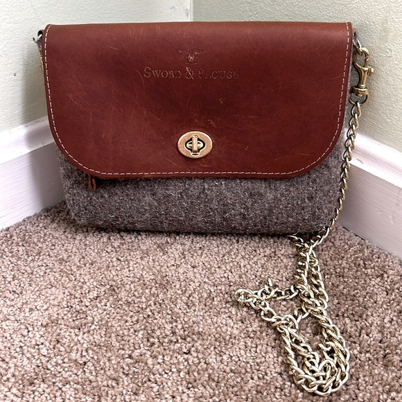 Sword and Plough Wool and Leather Cross Body Bag - Picture 2 of 7